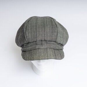 Upcycled Black Gray Pinstripe Newsboy Cap Cabbie Baker Boy Hat